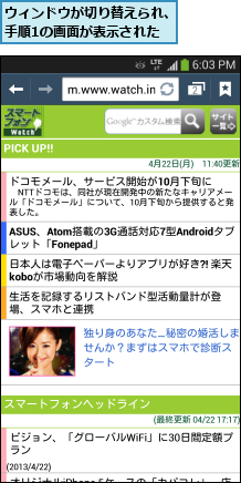 ウィンドウが切り替えられ、手順1の画面が表示された