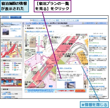 宿泊施設の情報が表示された,［宿泊プランの一覧を見る］をクリック