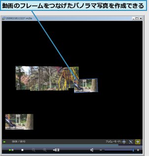 動画のフレームをつなげたパノラマ写真を作成できる