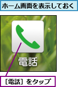 ホーム画面を表示しておく,［電話］をタップ