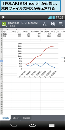 ［POLARIS Office 5］が起動し、添付ファイルの内容が表示される