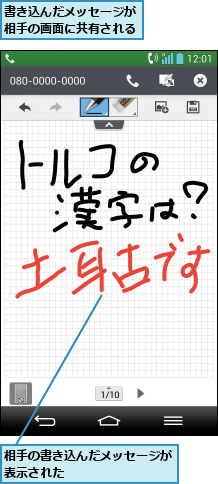 書き込んだメッセージが相手の画面に共有される,相手の書き込んだメッセージが表示された         