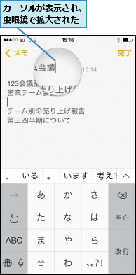 カーソルが表示され、虫眼鏡で拡大された