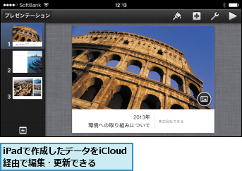 iPadで作成したデータをiCloud経由で編集・更新できる