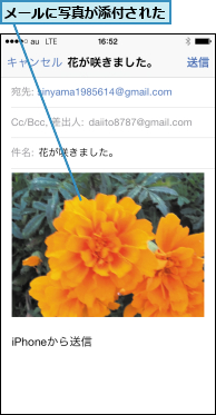 メールに写真が添付された