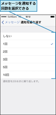 メッセージを通知する回数を選択できる  