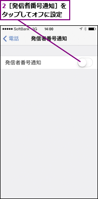 2［発信者番号通知］をタップしてオフに設定